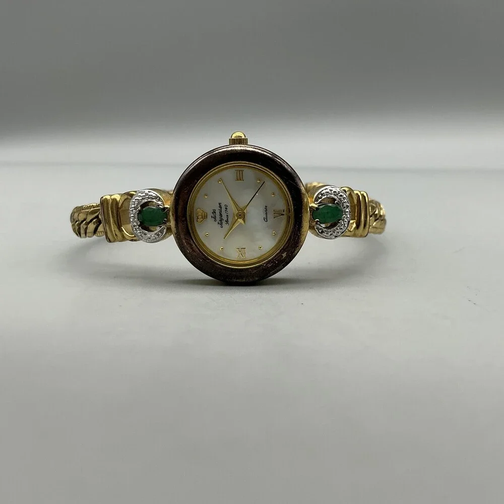 Jules Jurgensen Womens Watch 22mm MOP Green Stone Diamond 7707E New Battery 6.5